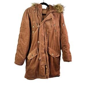 AMERICAN EAGLE AE WOMEN'S CORDUROY LONG PARKA BROWN COAT/JACKET FUR